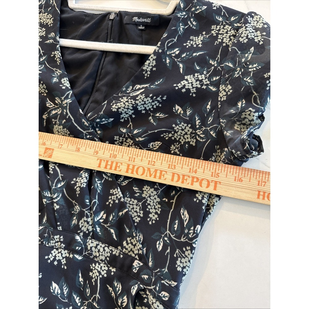 MADEWELL Maxi Dress Tulip Sleeve Sweet Blossom Floral Black Green Faux Wrap Sz 0 - Picture 9 of 10